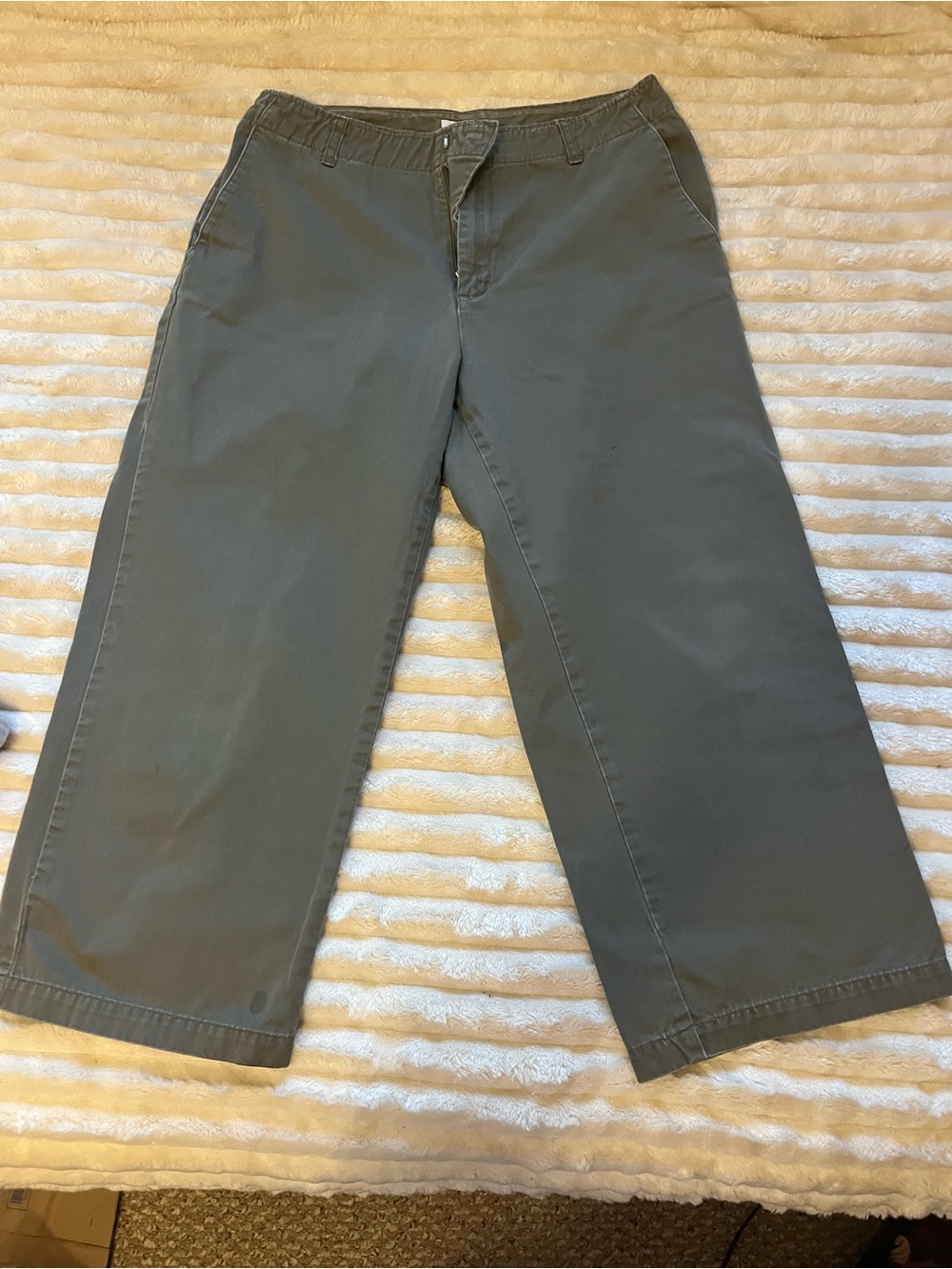 Calvin Klein Women's Wide-Leg Chinos Pants Grey Size 12 100% Cotton